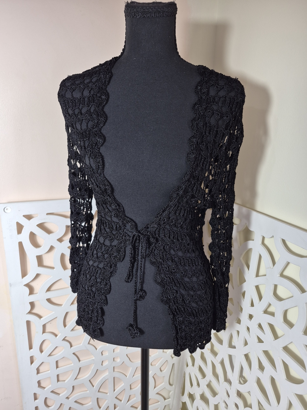 s.Oliver black crochet tie-front cardigan BOHO FESTIVAL COTTAGECORE 8